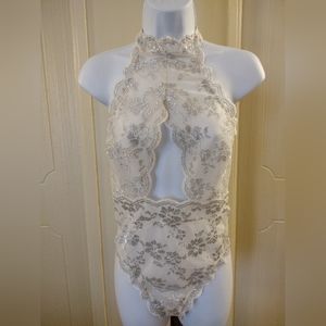 Victoria Secret Lace Floral Ivory Bodysuit